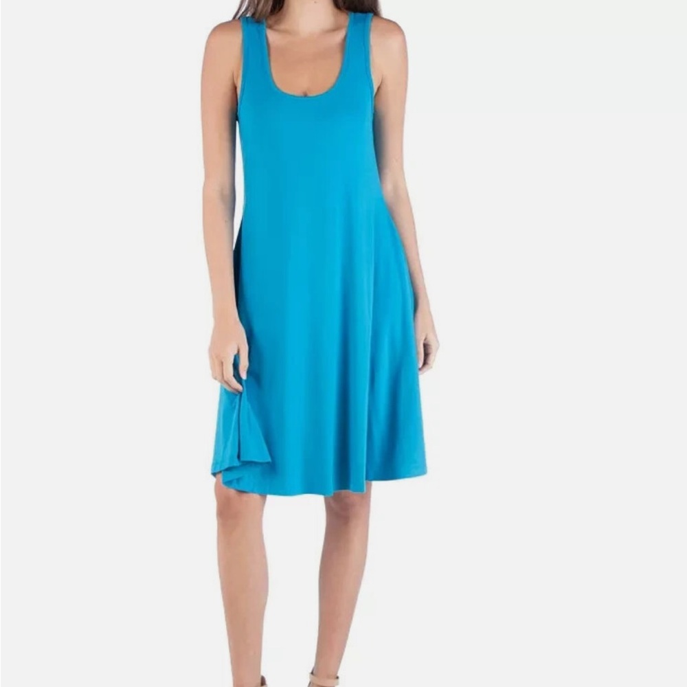 24seven Comfort Apparel Sleeveless Fit and Flare Skater Dress Sapphire Medium